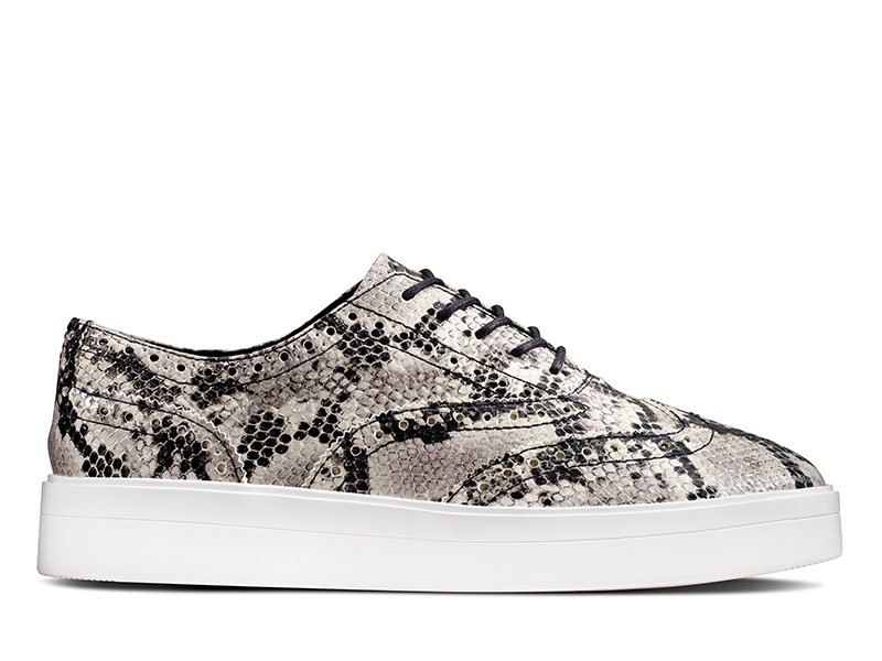 Clarks Półbuty damskie - Hero Brogue - rozmiar 37,5 - srebrna skóra wężowa