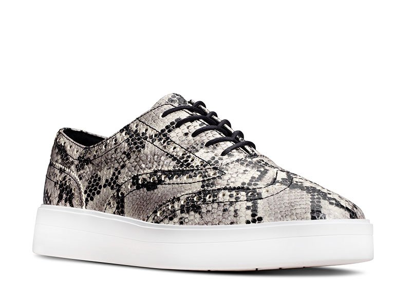 Clarks Półbuty damskie - Hero Brogue - rozmiar 37,5 - srebrna skóra wężowa